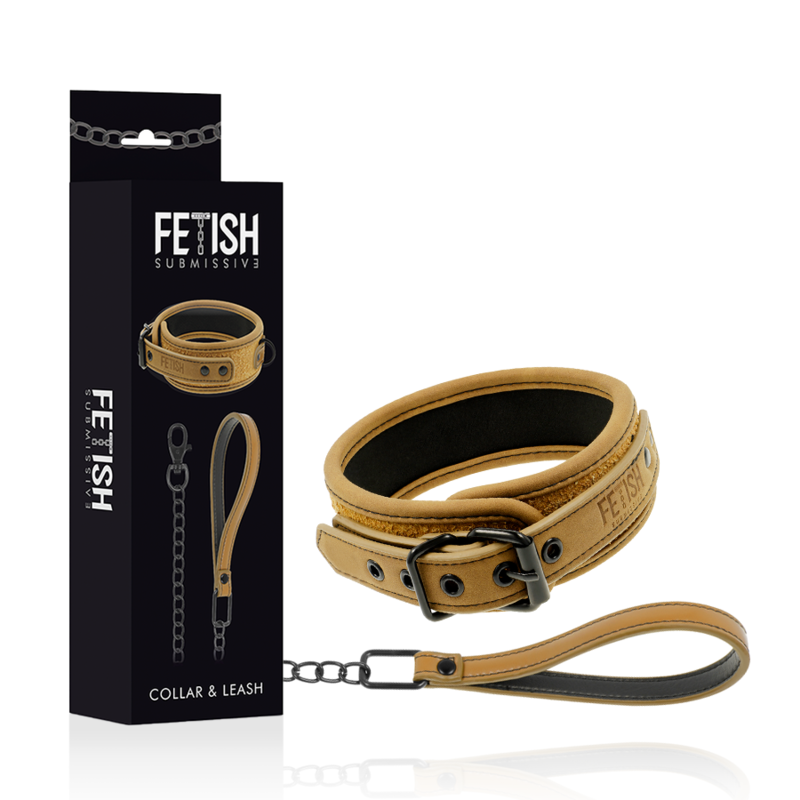 FETISH SUBMISSIVE ORIGEN COLLAR CON CADENA CON FORRO DE NEOPRENO  