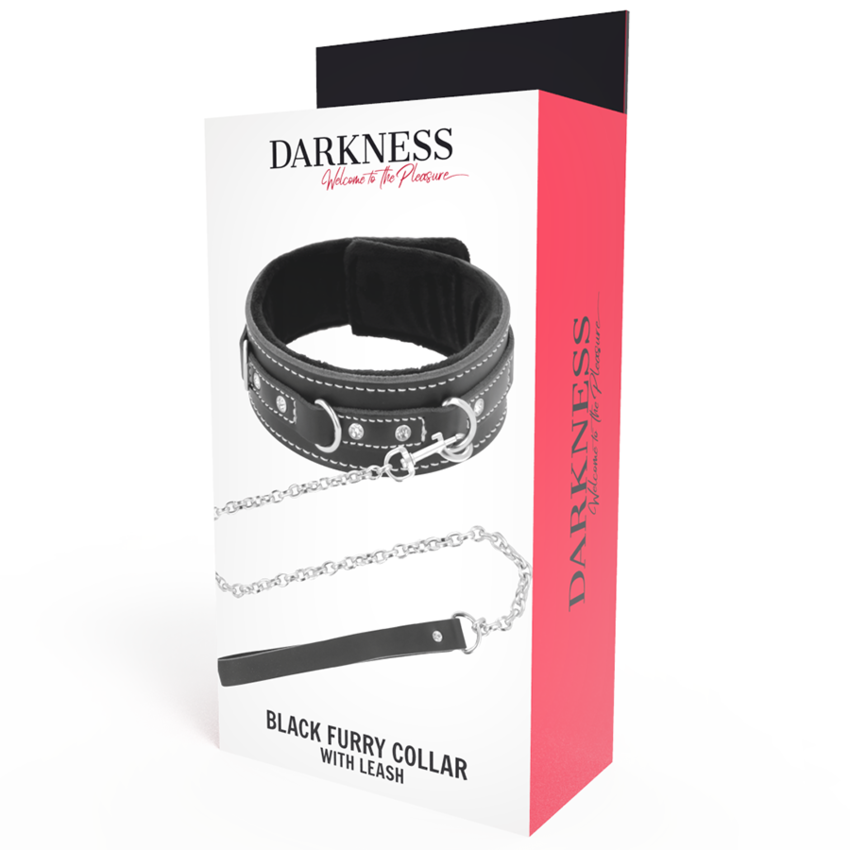 DARKNESS BLACK FURRY COLLAR WITH LEASH  