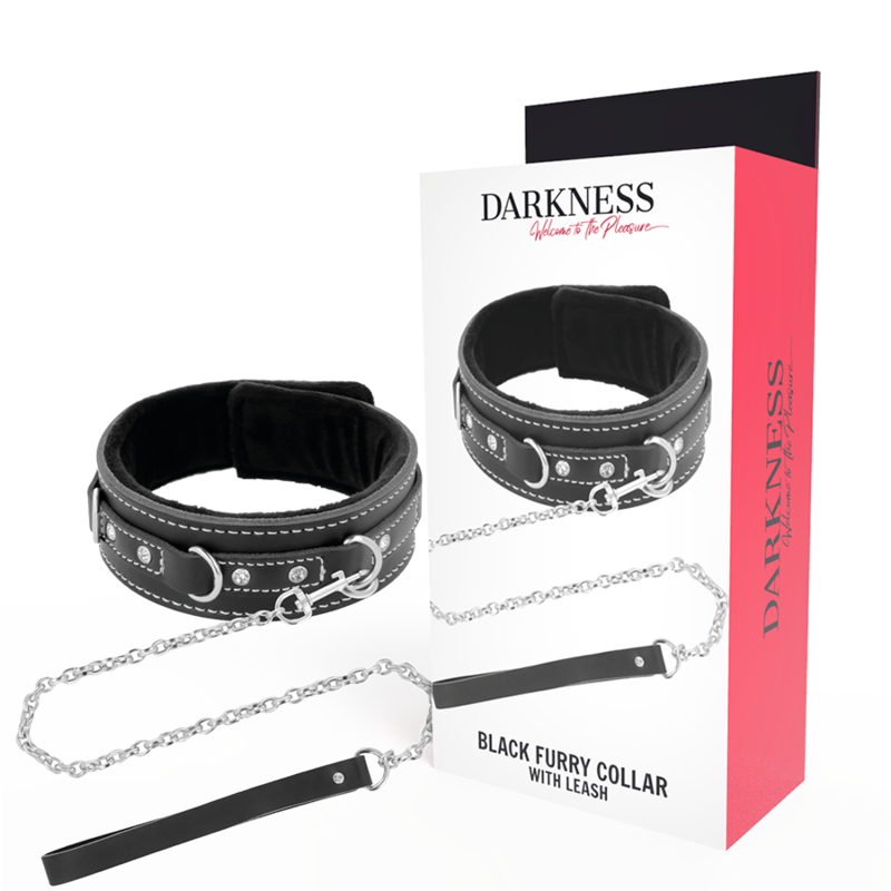 DARKNESS BLACK FURRY COLLAR WITH LEASH  