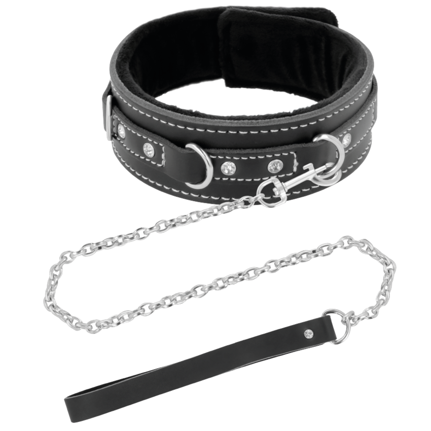 DARKNESS BLACK FURRY COLLAR WITH LEASH  