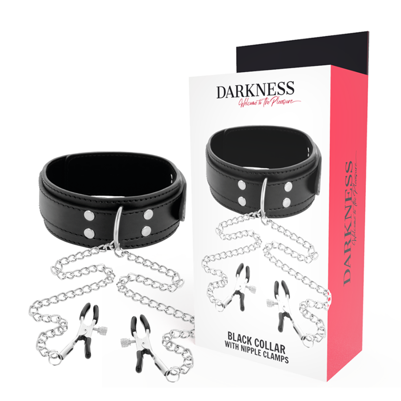 DARKNESS  COLLAR WITH NIPPLE CLAMPS BLACK  