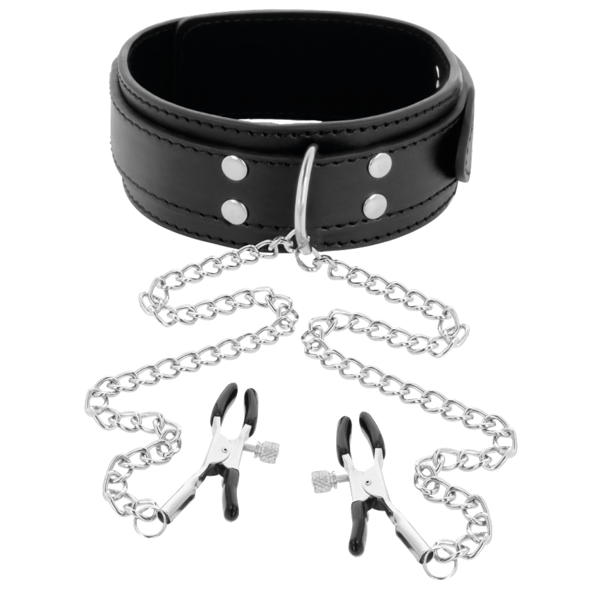 DARKNESS  COLLAR WITH NIPPLE CLAMPS BLACK  