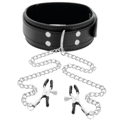 DARKNESS  COLLAR WITH NIPPLE CLAMPS BLACK 