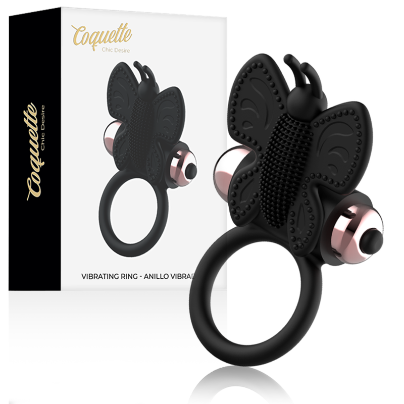 ANELLO CAZZO COQUETTE CHIC DESIRE FARFALLA CON VIBRATORE NERO/ORO