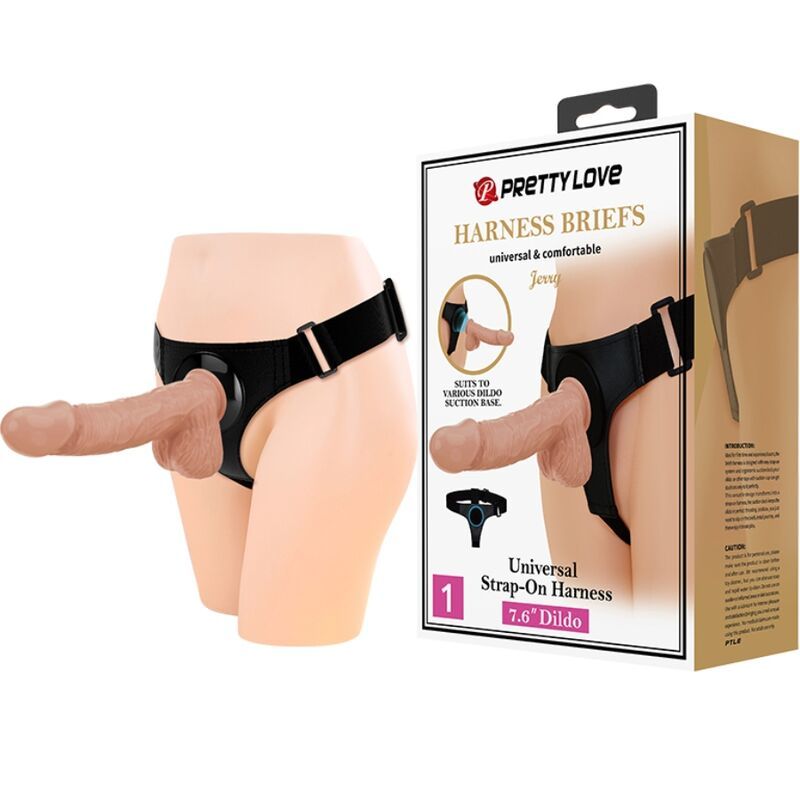 PRETTY LOVE - HARNESS SLIP IMBRACATURA UNIVERSALE CON DILDO JERRY 21,8 CM NATURALE