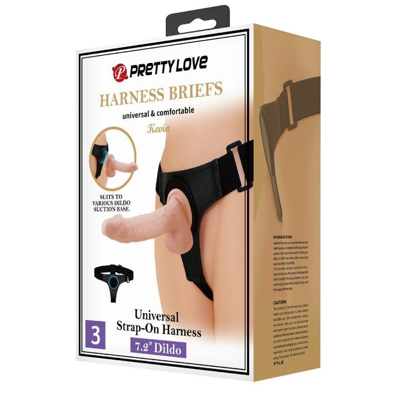 PRETTY LOVE - HARNESS SLIP HARNESS UNIVERSALE CON DILDO KEVIN 19 CM NATURALE  