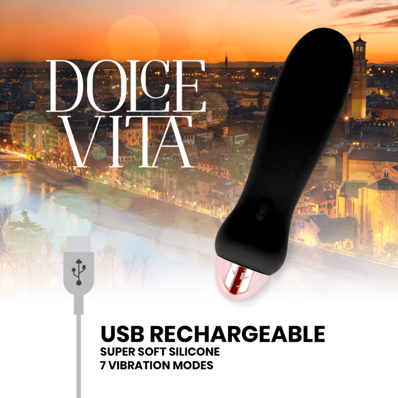 VIBRATORE RICARICABILE DOLCE VITA CINQUE NERO A 7 VELOCITÀ  