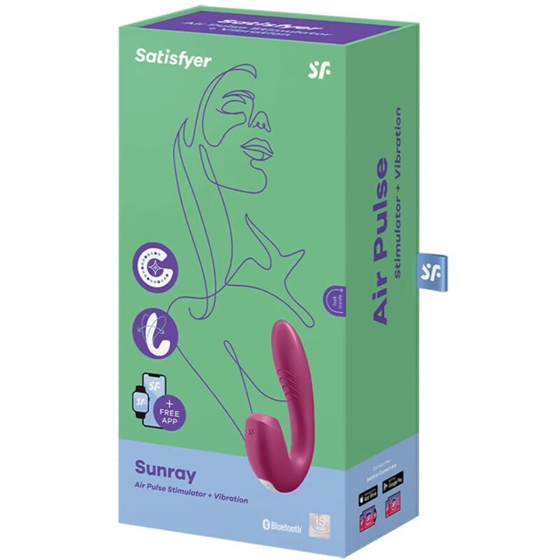 SATISFYER SUNRAY AIR PULSE STIMULATOR & VIBRATION APP - RED  