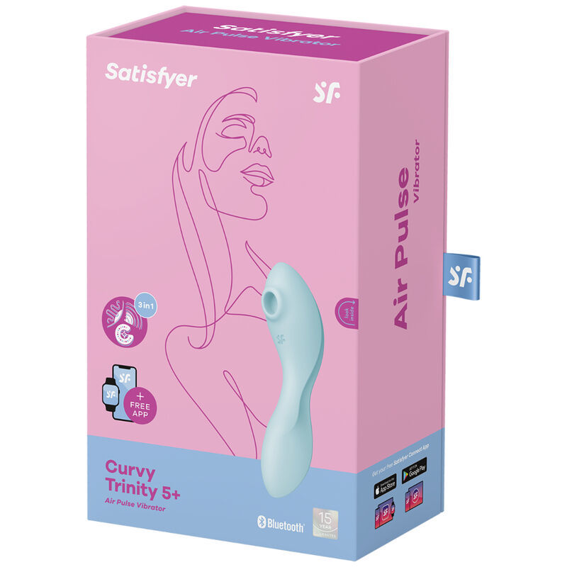 SATISFYER CURVY TRINITY 5 AIR PULSE STIMULATOR & VIBRATOR APP - BLUE  