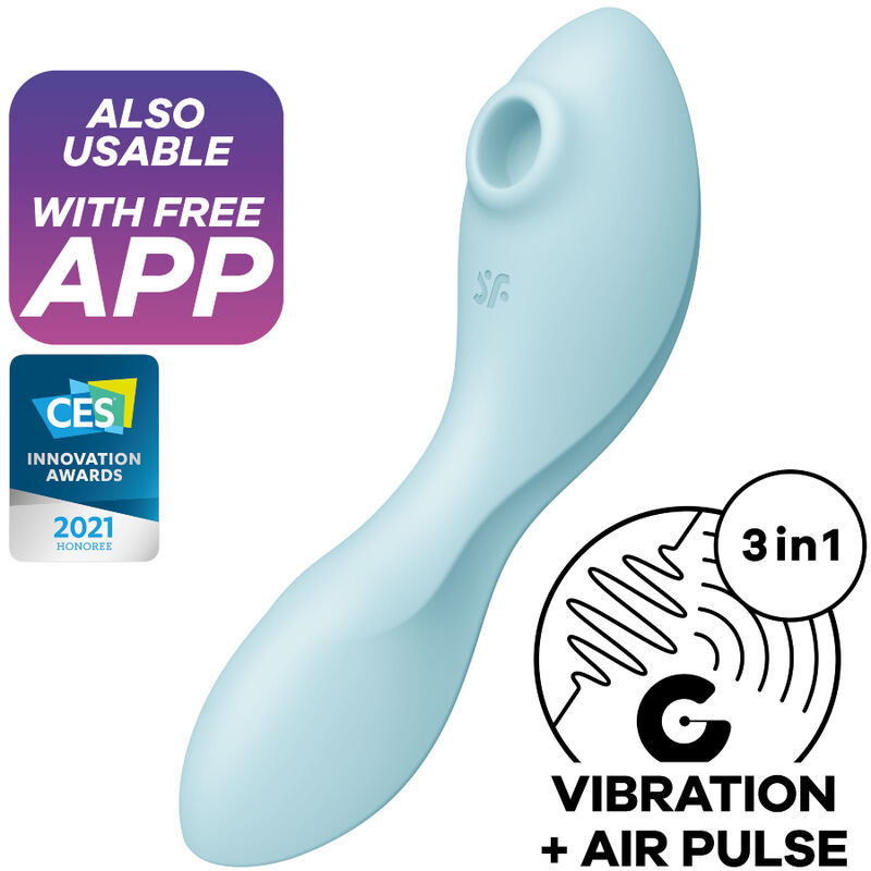 SATISFYER CURVY TRINITY 5 AIR PULSE STIMULATOR & VIBRATOR APP - BLUE  