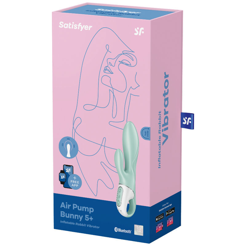 SATISFYER AIR PUMP BUNNY 5+ INFLATABLE RABBIT VIBRATOR APP - GREEN  