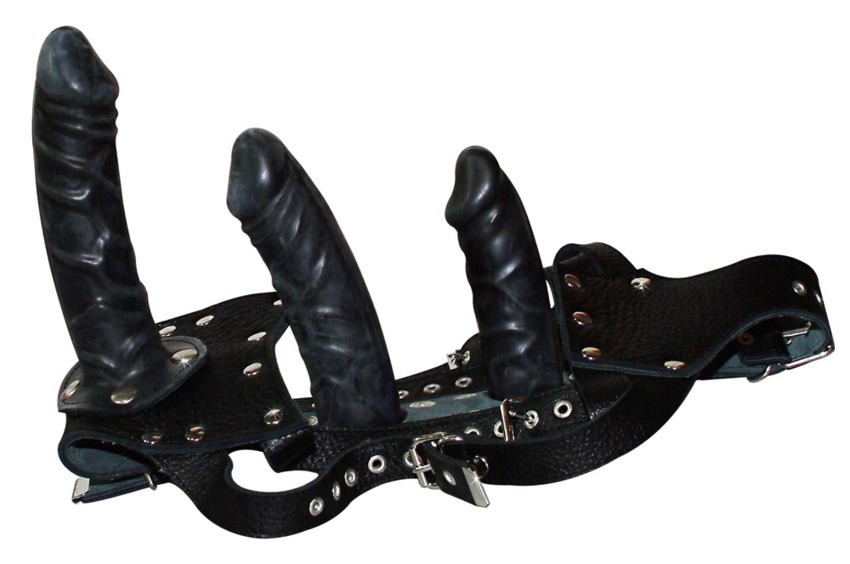 Leather Strap-on con 3 Dildos  