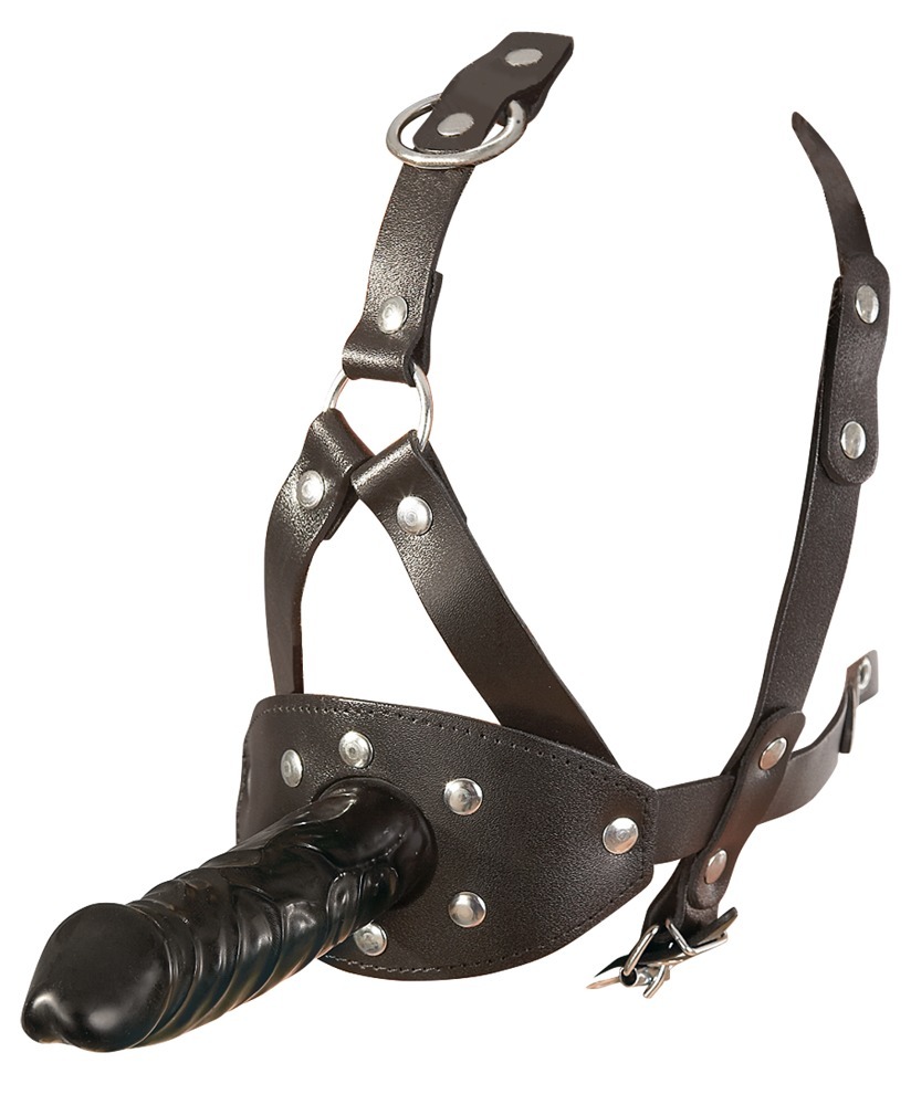 Leather Head Harness with Dildo  