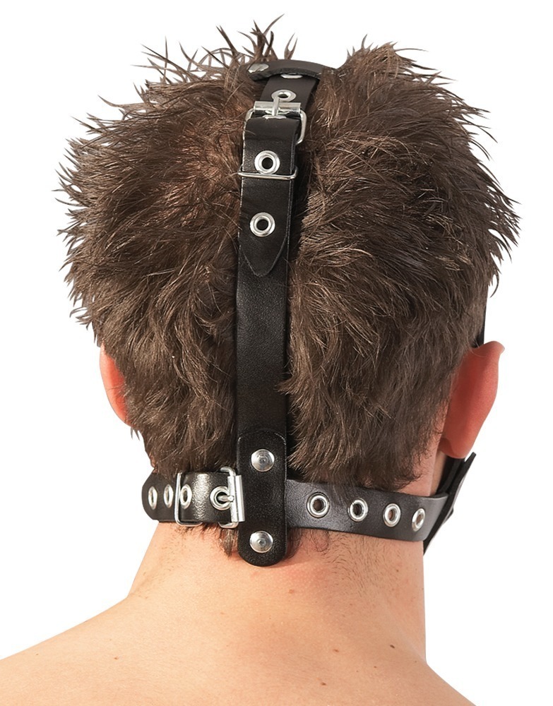 Leather Head Harness with Dildo  