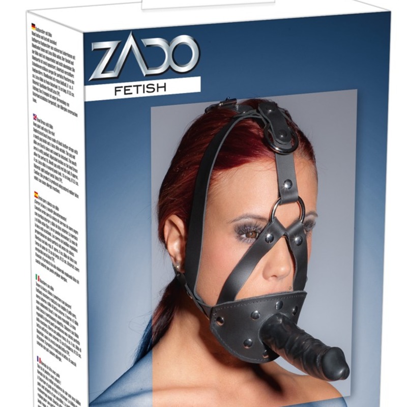 Leather Head Harness with Dildo