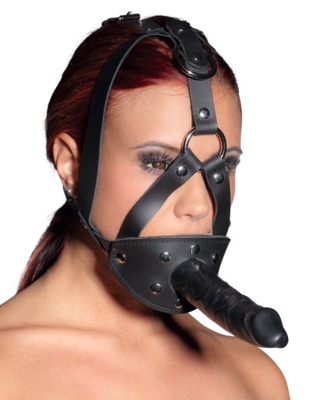 Leather Head Harness with Dildo 