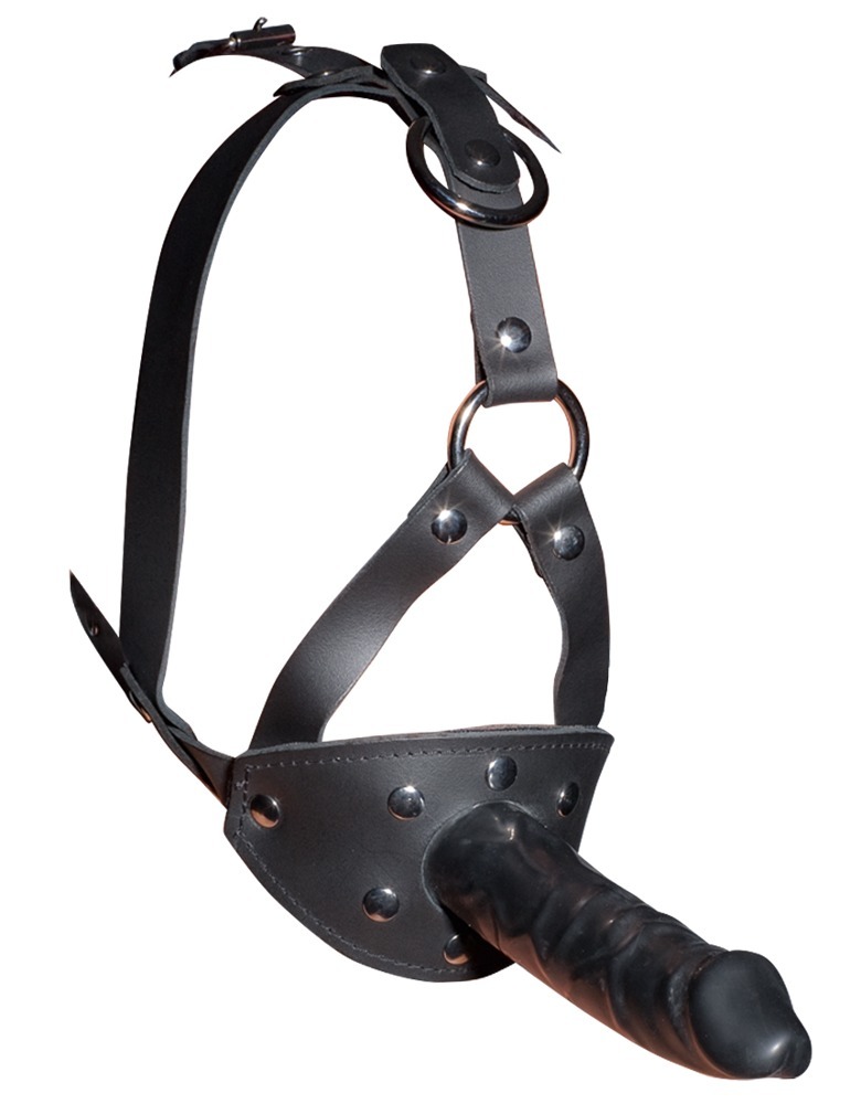 Leather Head Harness with Dildo  