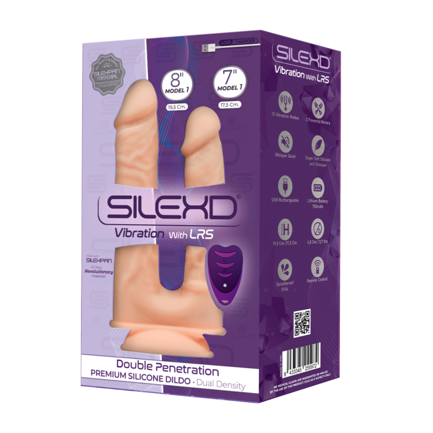 Silexd - Vibratore Premium Doppio Silicone Mod.1 8  e 7'' + Controllo Remoto - Color Carne  