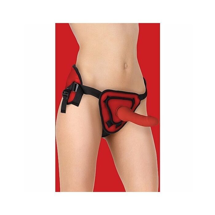 Imbracatura Deluxe con pene in silicone 20,5 cm - rosso  