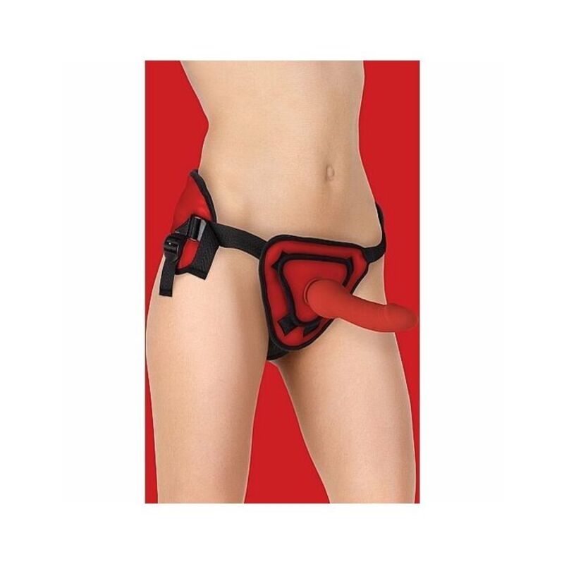 Imbracatura Deluxe con pene in silicone 20,5 cm - rosso