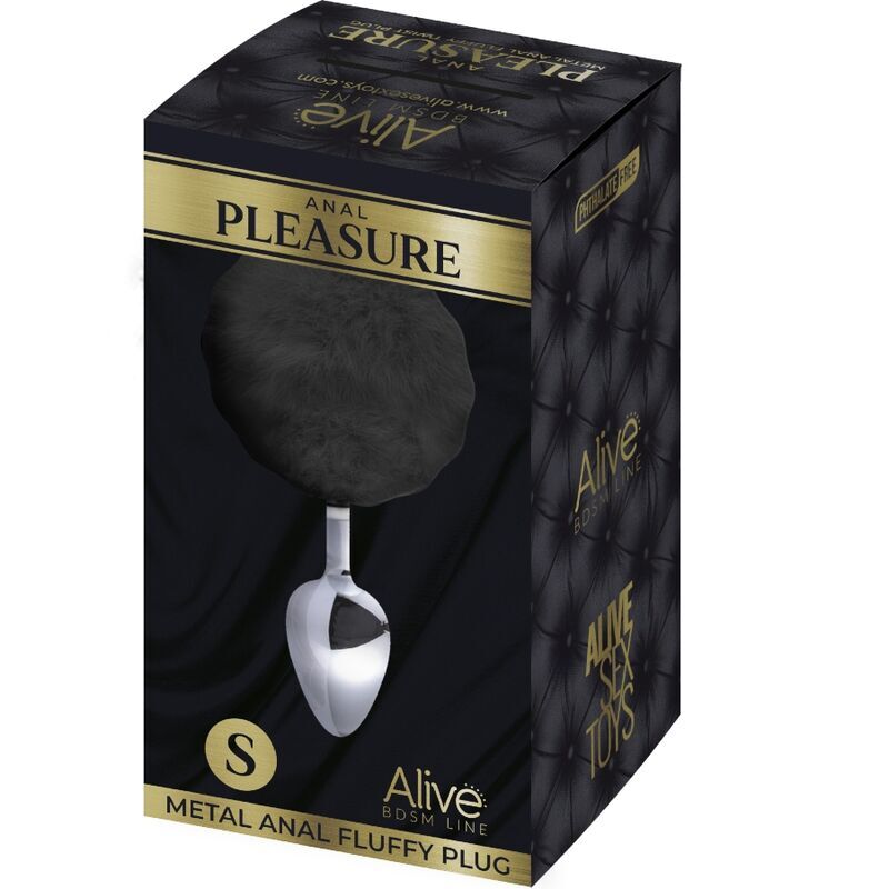 ALIVE - PLUG PIACERE ANALE METALLO LISCIO FLUFFY NERO TAGLIA S  