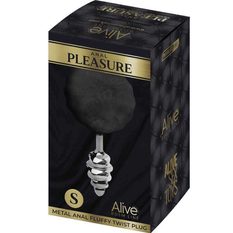 ALIVE - PLUG PIACERE ANALE SPIRALE METALLO FLUFFY NERO TAGLIA S  