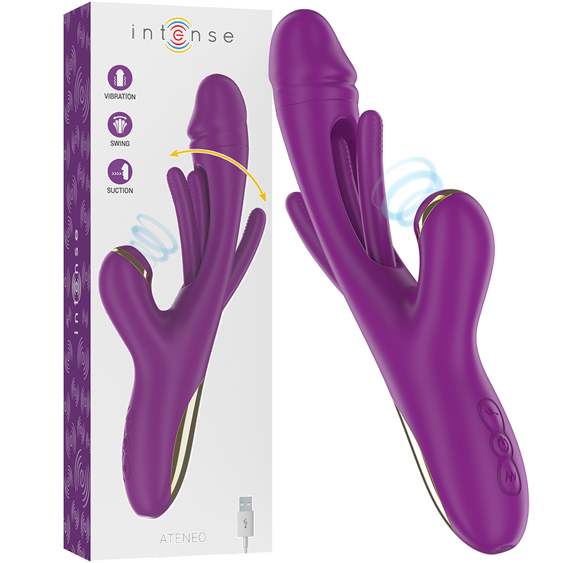 INTENSE - VIBRATORE MULTIFUNZIONE RICARICABILE ATENEO 7 VIBRAZIONI CON LINGUA OSCILLANTE E VENTOSA VIOLA  