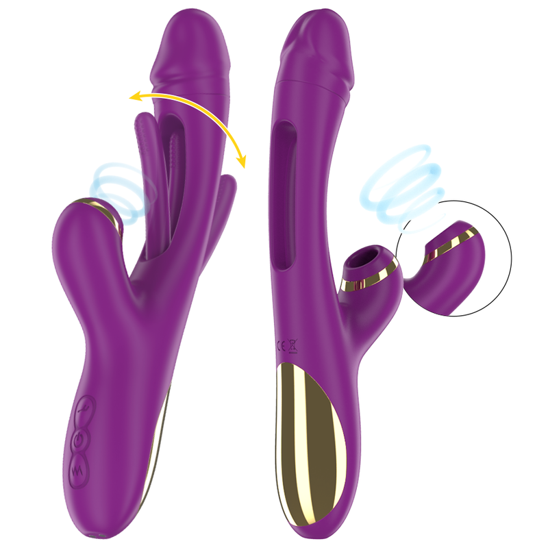 INTENSE - VIBRATORE MULTIFUNZIONE RICARICABILE ATENEO 7 VIBRAZIONI CON LINGUA OSCILLANTE E VENTOSA VIOLA  