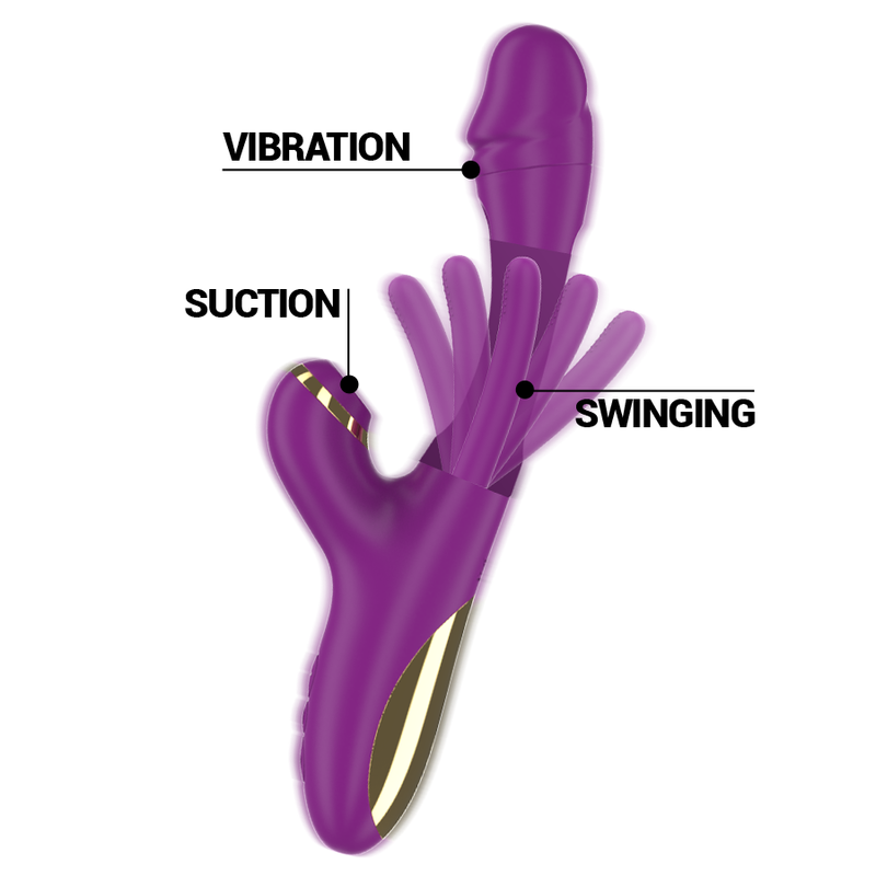 INTENSE - VIBRATORE MULTIFUNZIONE RICARICABILE ATENEO 7 VIBRAZIONI CON LINGUA OSCILLANTE E VENTOSA VIOLA  