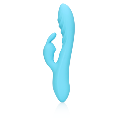 Ribbed Ultra Soft Silicone Rabbit Vibrator - Glacial Blue 