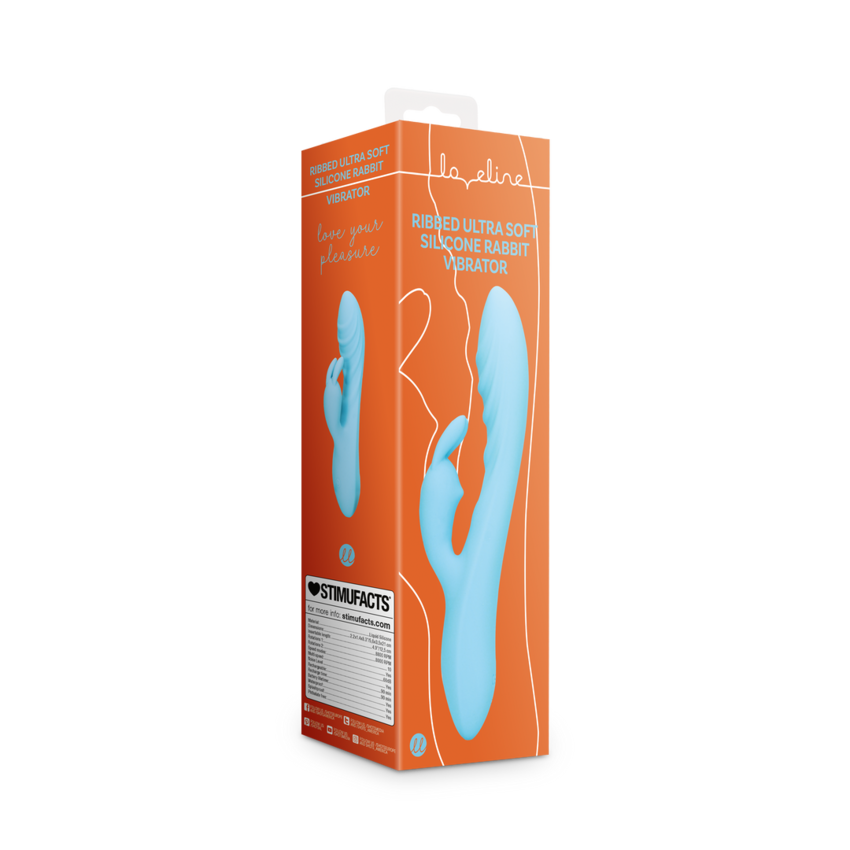 Ribbed Ultra Soft Silicone Rabbit Vibrator - Glacial Blue  