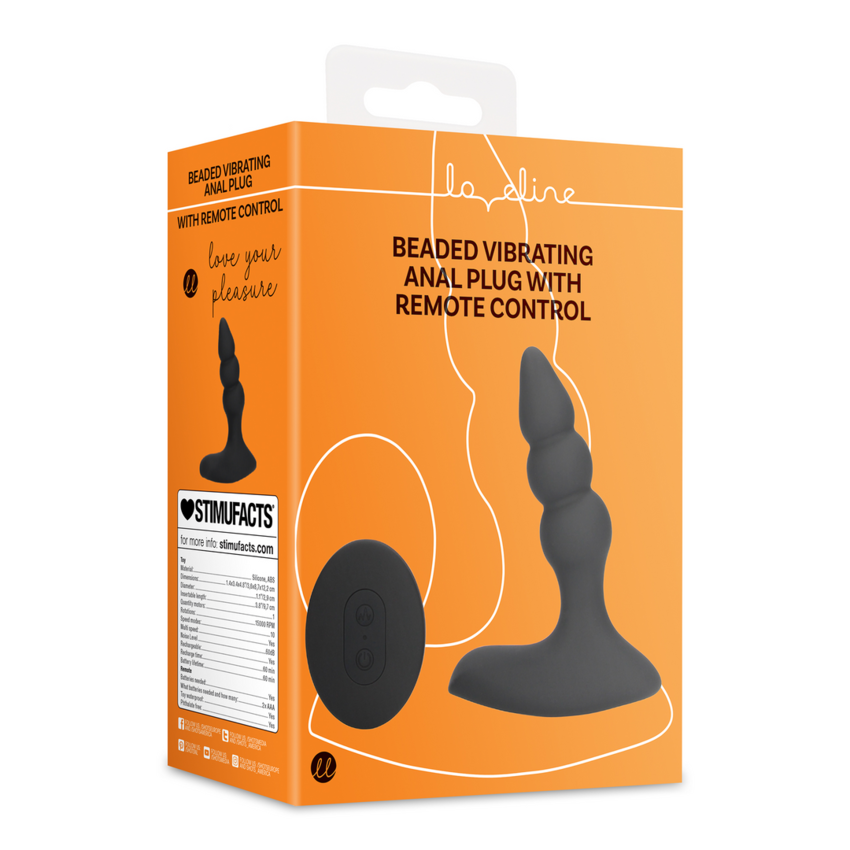 Beaded Vibrating Anal Plug with Remote Control - Licorice Black  