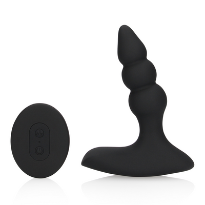 Beaded Vibrating Anal Plug with Remote Control - Licorice Black  