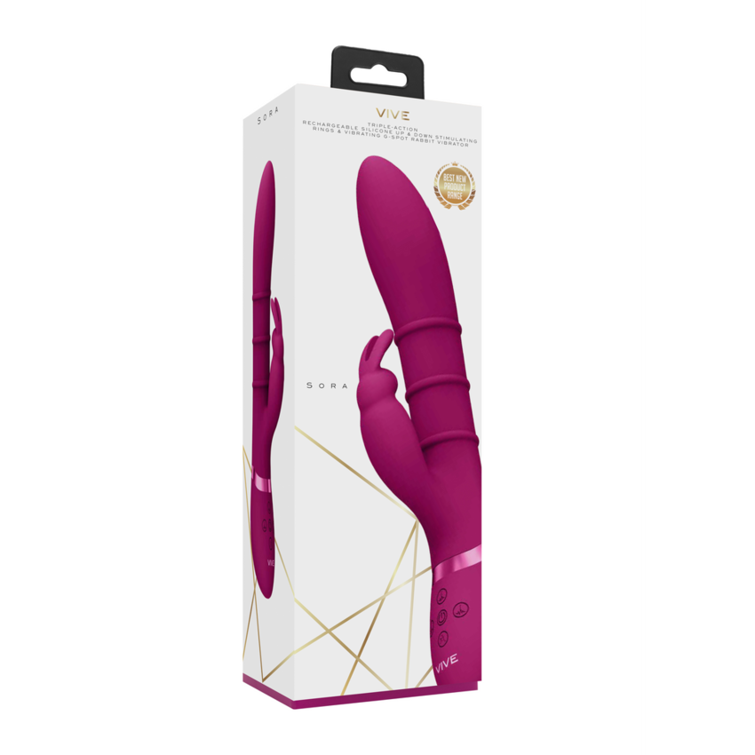 Sora -Rabbit vibrante del punto G - Rosa con anelli stimolanti Up & Down,   