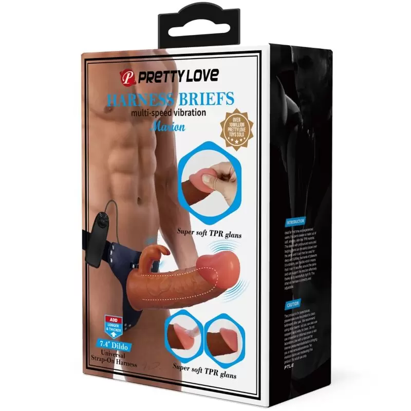 PRETTY LOVE - MARION HARNESS SLIP UNIVERSALE CON DILDO VIBRANTE 19 CM MARRONE  